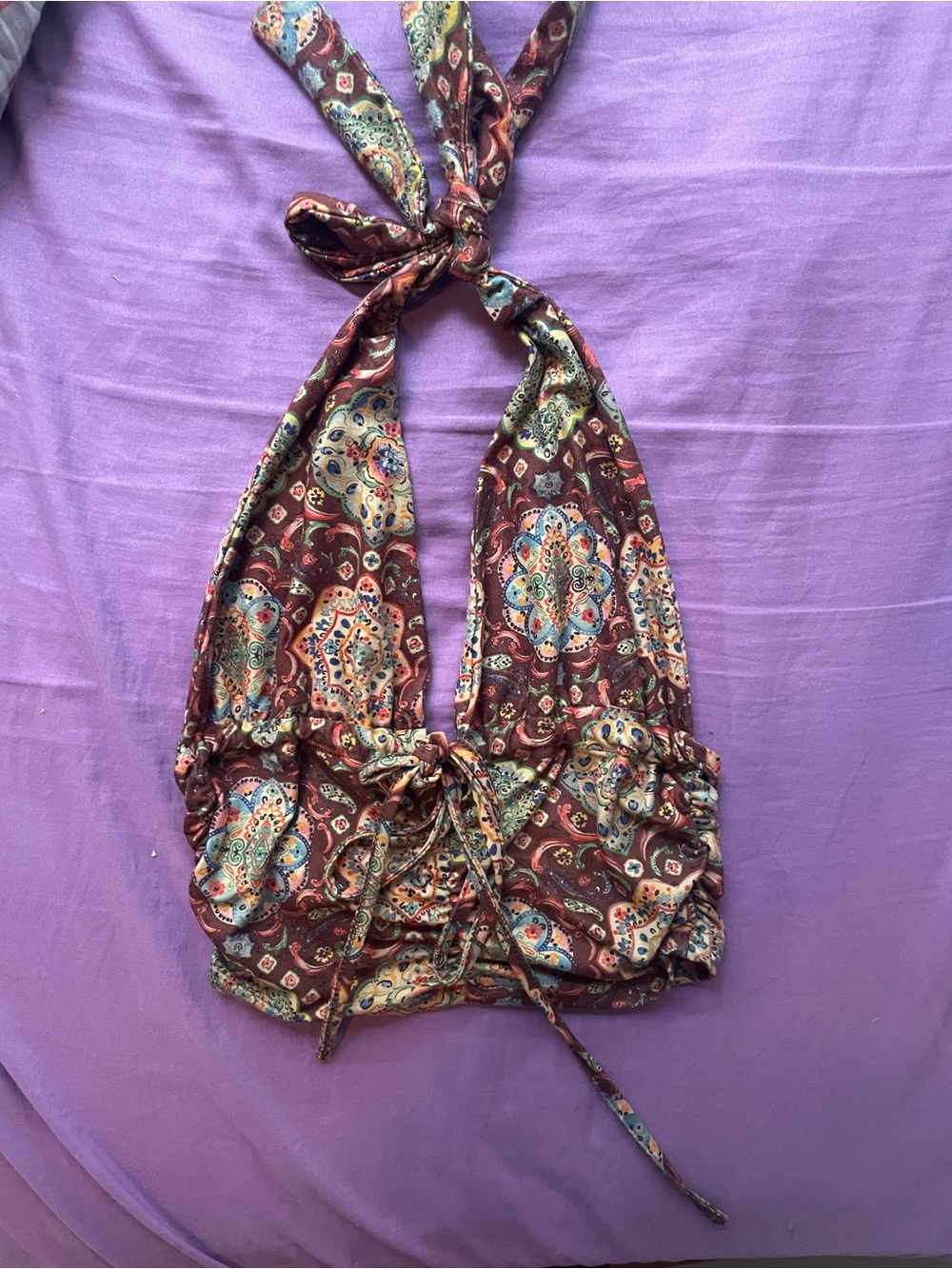 Cider Paisley Halter Tie-Front Camisole